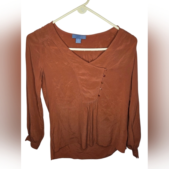 Anthropologie Tops - Anthropologie Lil Silk Blouse Rust Orange Peasant Bohemian Size 0